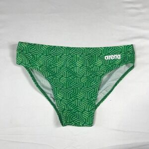 Arena Mens Kikko Brief Green Geometric Swim Trunks Training Suit Size 36 003585